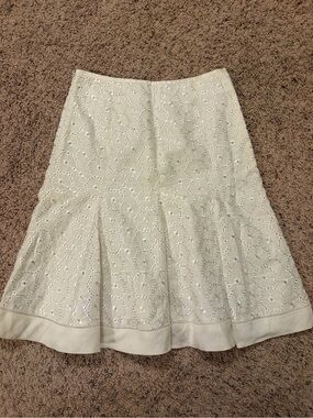 Vintage Eyelet A-Line Midi Skirt in Ivory